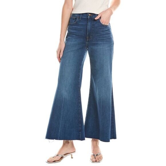 Madewell Flared Wide-Leg Jeans Medium Wash Raw Hem High Rise Women Size 27 - Picture 2 of 16